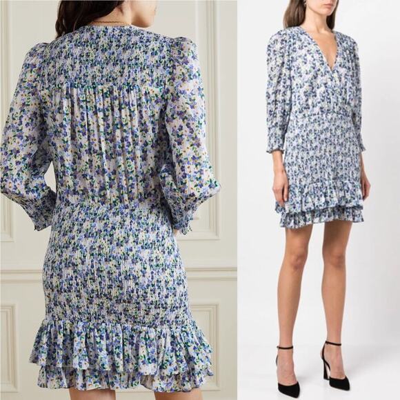 Veronica Beard Darrah floral smocked dress size 12 cobalt multi wedding guest - Picture 2 of 12
